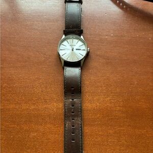 Nixon Men's Silver Dial Watch with Brown Leather Strap